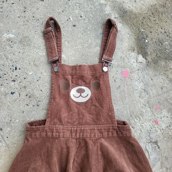 Hot Topic Teddy Bear Corduroy Overalls Dress Size XS Brown Skirtall Pinafore - Picture 2 of 10